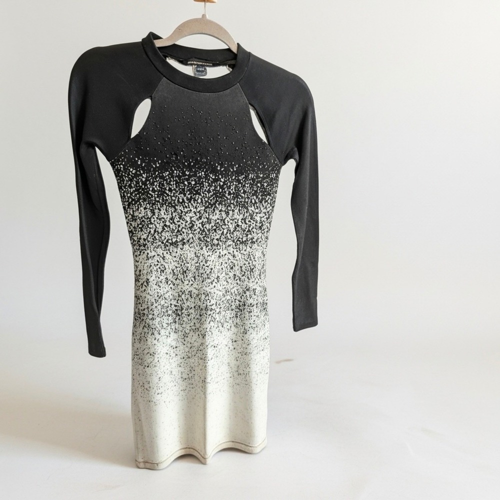 French Connection Ombre Splatter Cut Out‎ Long Sleeve Bodycon Mini Dress Black 4